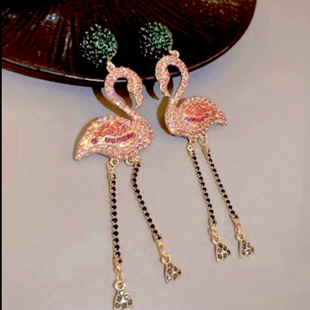 Pink Austrian Crystal Flamingo Chandelier Earrings